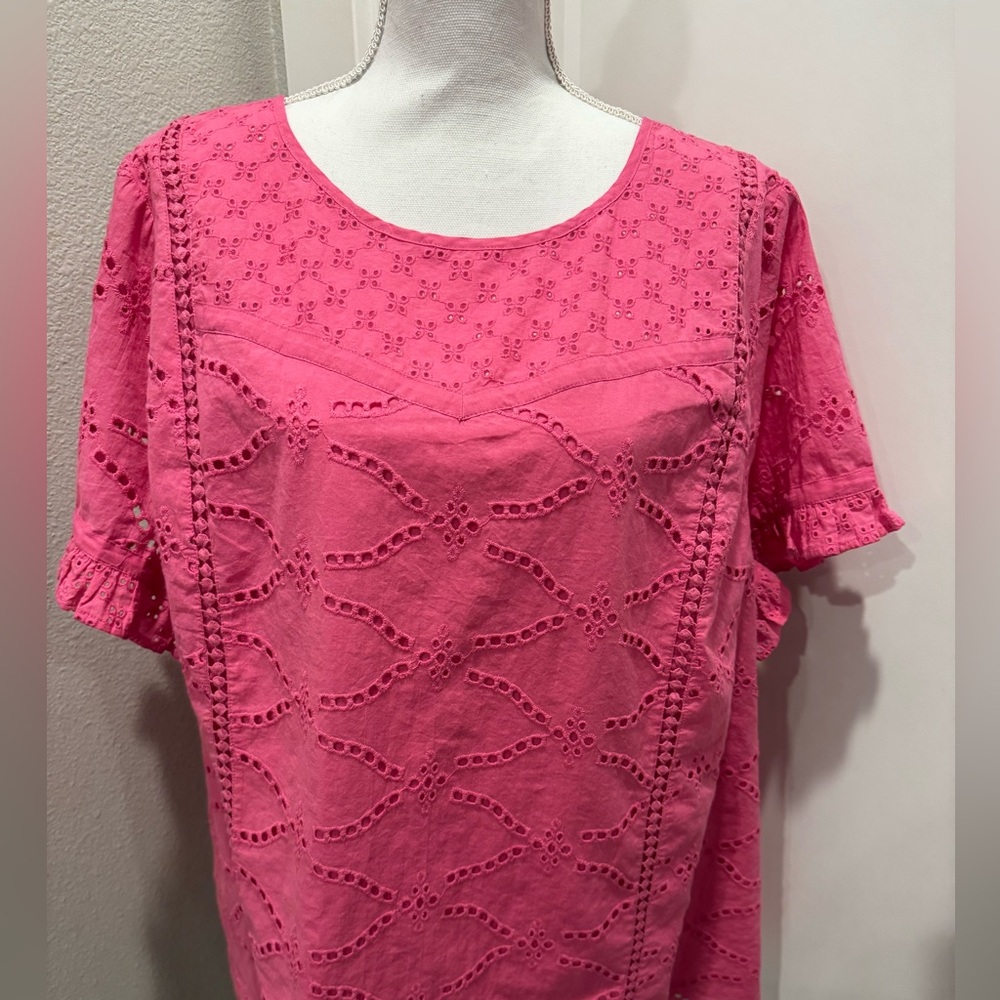Lane Bryant Vibrant Pink Eyelet Blouse